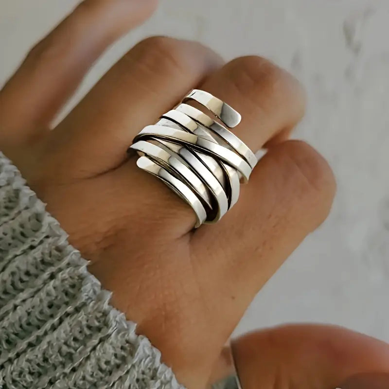 Bliss – Anello vintage a fascia larga argentato